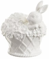 4" White Ceramic Bunny in a Tall Basket Taper Candleholder