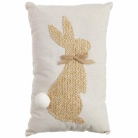 13" x 9" Brown Embroidered Bunny on a White Background Decorative Spring Pillow