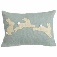 14" x 20" Cream Bunnies on a Blue Background Decorative Spring Pillow