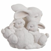 5" White Polyresin Rabbit With Two Baby Bunnies Statue