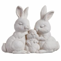 7" White Polyresin Bunny Family Statue