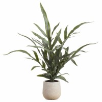 18" Faux Green Java Fern Plant in a White Plastic Pot