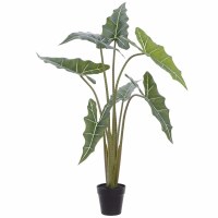 39" Faux Green Alocasia Plant in a Black Plastic Pot