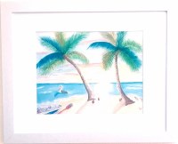 N13" x 16" Pelican Under Two Palms Wall Art Under Glass