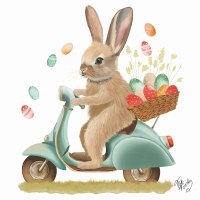 5" Square Bunny on a Vespa Easter Beverage Napkins 5" Square Bunny on a Vespa Easter Beverage Napkins