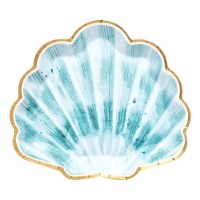 Pack of 8 8" Teal Scallop Shell Shape Paper Plates