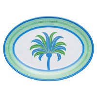 14" Oval Blue and Green Melamine Palm Tree Design Serving Platter