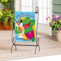 18" x 13" "It's 5 O'Clock Somewhere!" Frog Floating and Holding a Cocktail Mini Coastal Garden Flag