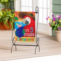 18" x 13" "It's 5 O'Clock Somewhere!" Parrot Holding a Cocktail Mini Coastal Garden Flag