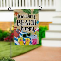 18" x 13" "Don't Worry Beach Happy" Mini Coastal Garden Flag