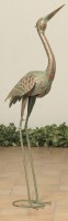 47" Verdigris and Copper Heron With Head Up Statue