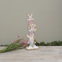 15" Multipastel Three Easter Bunny Gingerbreads Stacked Polyresin Statue