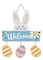 13" "Welcome" Easter Bunny With Eggs Wall Art Plaque