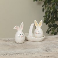 5" Egg Shaped Bunny Salt and Pepper Shakers With a Tray