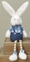 15" Blue and White Fabric Boy Bunny Shelf Sitter