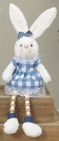 15" Blue and White Fabric Girl Bunny Shelf Sitter