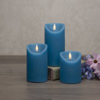 Set of Three LED Whitewashed Blue Pillar Candles