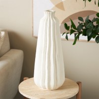 20" White Ceramic Ribbed Vase