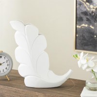 15" White Ceramic Leaf Shape Vase