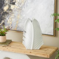 18" White Ceramic Banana Leaf Vase