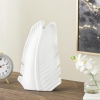 15" White Ceramic Banana Leaf Vase