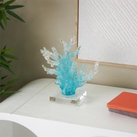 10" Clear and Blue Polyresin Coral on a Glass Base Statue