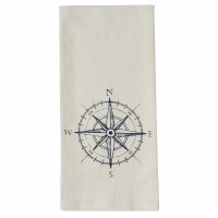 Navy Compass on White Coastal Kitchen Towel