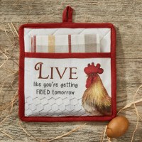 "Live Like You're Getting Fried Tomorrow" Pot Holder and Kitchen Towel Set