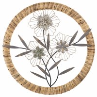 Round Metal Flowers in a Rattan Frame