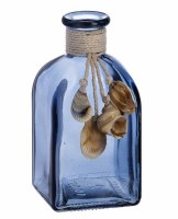 5" Blue Glass Square Bottle With a Shell Dangle