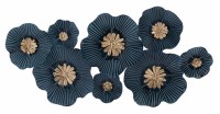 20" x 39" Eight Dark Blue and Gold Flowers Metal Wall Art Plaque