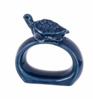 3" Dark Blue Ceramic Seaa Turtle Napkin Ring