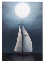 24" x 16" Moonlit Sailboat Coastal Canvas