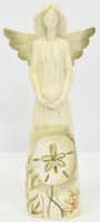 9" Distressed White Polyresin Angel Holding a Sand Dollar Figurine