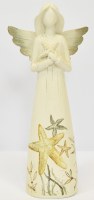 9" Distressed White Polyresin Angel Holding a Starfish Figurine