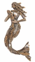 15" Vertical Driftwood and Polyresin Coastal Mermaid Wall Art Plaque