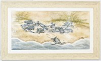 30" x 50" Time to Go Sea Turtle Hatchlings Coastal Gel Textured Print in a Distressed Sand Frame