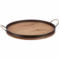 16" Round Brown and Black Tray With Handles