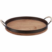 12" Round Brown and Black Tray With Handles