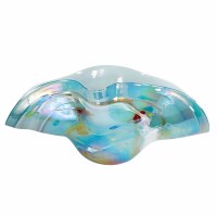 19" Iridescent and Blue Glass Taco Bowl