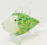 8" White, Green, and Yellow Coastal Glass Fish Figurine