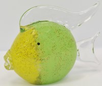 6" Yellow and Green Speckled Glass Coastal Fish Figurine