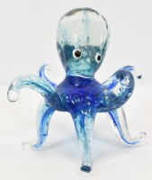 5" Clear and Blue Glass Octopus With Arms Up Coastal Figurine