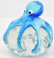 4" Aqua Glass Octopus on an Orb Coasta; Figurine