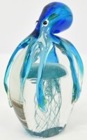 6" Aqua Glass Octopus on a Jellyfish Orb Coastal Figurine