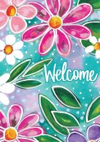 40" x 28" Pink Flowers "Welcome" Botanical Doormat