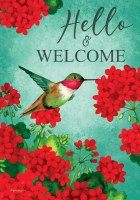 40" x 28" "Hello & Welcome" Botanical Hummingbird Large Flag