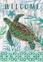 18" x 12" Green Sea Turtle "Welcome" Mini Coastal Garden Flag