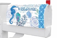 Blue Seahorse "Welcome" Coastal Mailbox Cover