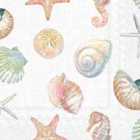 6.5" Sq Multipastel Seashells on White Lunch Napkins